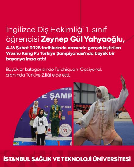 İngilizce Diş Hekimliği 1. sınıf öğrencimiz Zeynep Gül Yahyaoğlu, Wushu Kung Fu Türkiye Şampiyonası'nda büyük bir başarıya imza attı!
